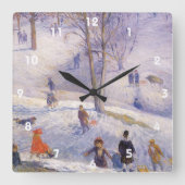 Kerstmis, sleeën, Central Park Glackens Vierkante Klok (Voorkant)