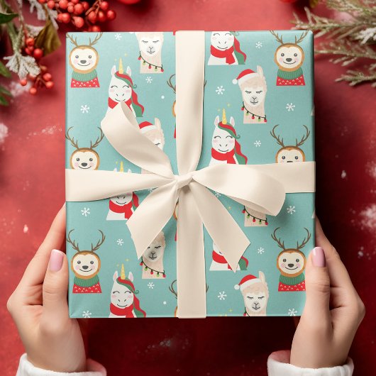 Kerstmis Sluike Unicorn Llama Modern Feestdagen Cadeaupapier