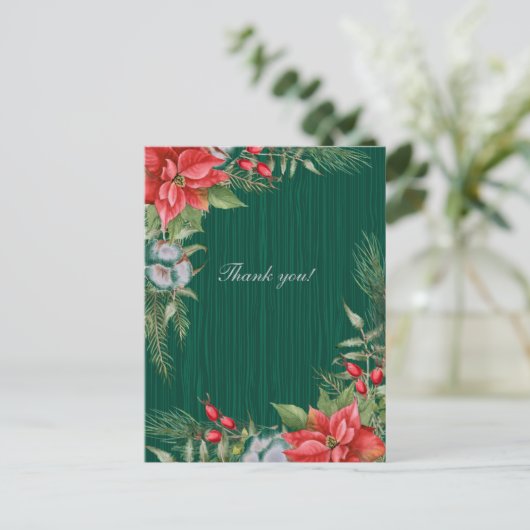 Kerstmis Smaragdgroene Poinsettia Bruiloft Briefkaart (Staand voorkant)