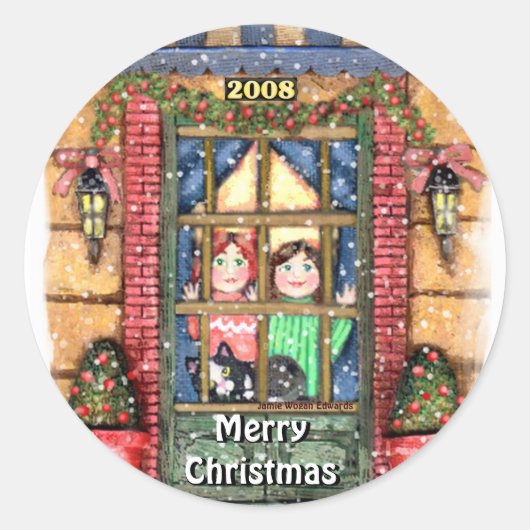 Kerstmis Sneeuw Meisjes Met Kat Stickers (Voorkant)
