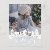 Kerstmis Sneeuw Wit Dorp Silhouet Feestdagenkaart (Voorkant)