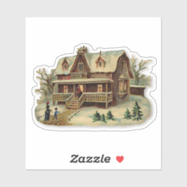Kerstmis Sneeuwachtig Victoriaans Antiek Huis Thui Sticker