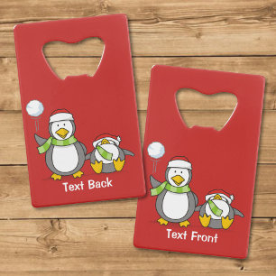 Kerstmis Sneeuwballende pinguïns Creditkaart Flessenopener