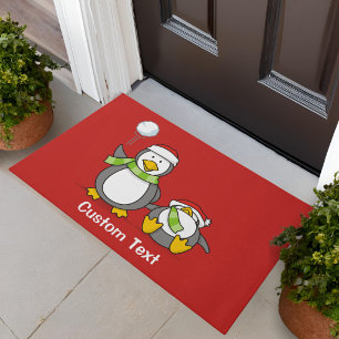 Kerstmis Sneeuwballende pinguïns Deurmat