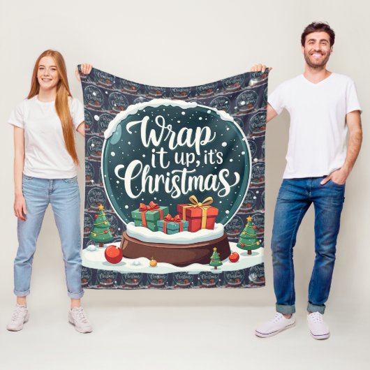 Kerstmis Sneeuwbol Ontwerp 'Wikkel Het Af' Fleece Deken (In situ)