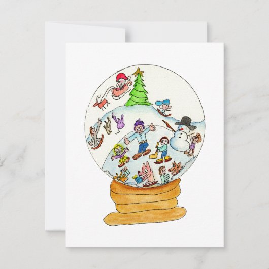 Kerstmis - Sneeuwbol Winterpret Feestdagenkaart (Voorkant)