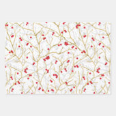 Kerstmis Sneeuwige Winterbessen | Goud/Grijs/Rood/ Inpakpapier Vel (Voorkant)