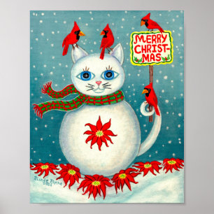 Kerstmis Sneeuwkat Kardinaalvogel Sneeuwman Poinse Poster