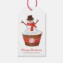 Kerstmis Sneeuwman Cupcake Cadeaulabel