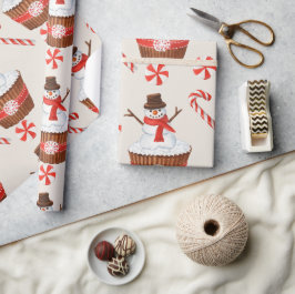 Kerstmis Sneeuwman Cupcake Cadeaupapier