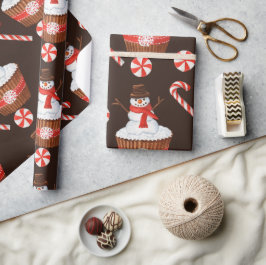 Kerstmis Sneeuwman Cupcake Cadeaupapier