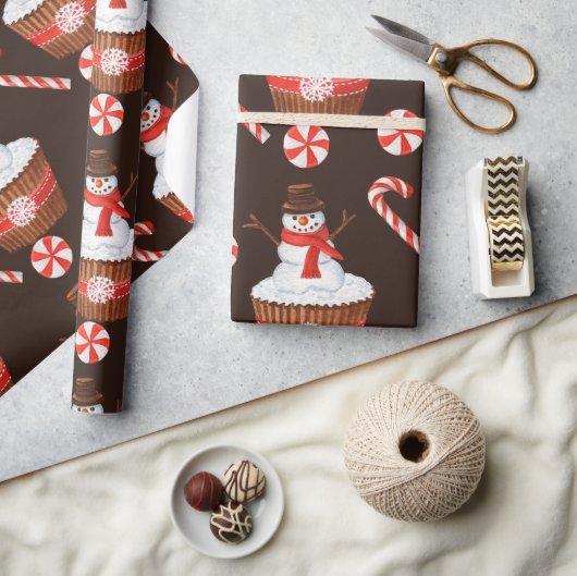 Kerstmis Sneeuwman Cupcake Cadeaupapier (Crafts)