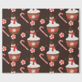 Kerstmis Sneeuwman Cupcake Cadeaupapier (Vlak)