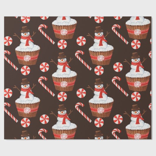 Kerstmis Sneeuwman Cupcake Cadeaupapier (Vlak)