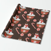 Kerstmis Sneeuwman Cupcake Cadeaupapier (Uitgerold)