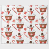 Kerstmis Sneeuwman Cupcake Cadeaupapier (Vlak)