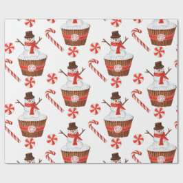 Kerstmis Sneeuwman Cupcake Cadeaupapier