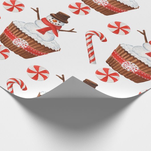 Kerstmis Sneeuwman Cupcake Cadeaupapier (Hoek)