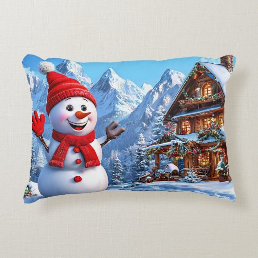 Kerstmis sneeuwman decoratief cadeau idee accent kussen (Voorkant)