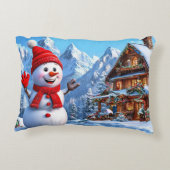 Kerstmis sneeuwman decoratief cadeau idee accent kussen (Achterkant)