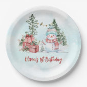 Kerstmis Sneeuwman Eerste Verjaardag Papieren Bordje (Voorkant)