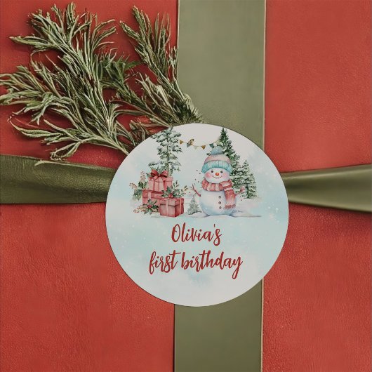 Kerstmis Sneeuwman Eerste Verjaardag Ronde Sticker
