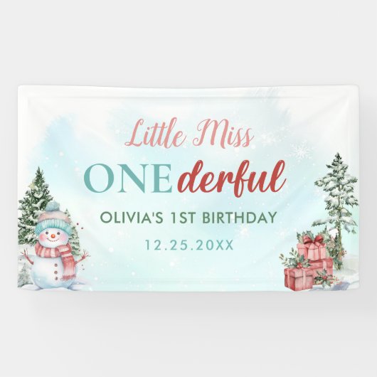 Kerstmis Sneeuwman Eerste Verjaardag Spandoek (Horizontaal)