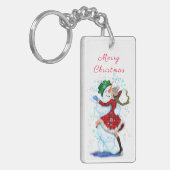 Kerstmis Sneeuwman en Meisje Dancing Sleutelhanger (Voorkant Links)