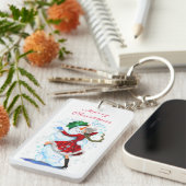 Kerstmis Sneeuwman en Meisje Dancing Sleutelhanger (Voorkant Rechts)