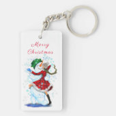 Kerstmis Sneeuwman en Meisje Dancing Sleutelhanger (achterkant)