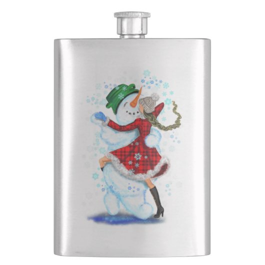 Kerstmis Sneeuwman en Meisje Dansers Flask Flacon (Voorkant)