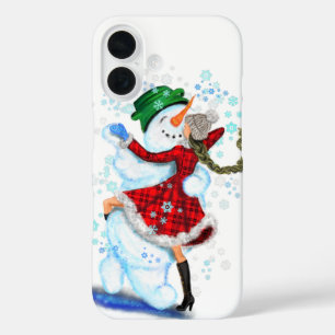 Kerstmis Sneeuwman en Meisje Dansers iPhone Case