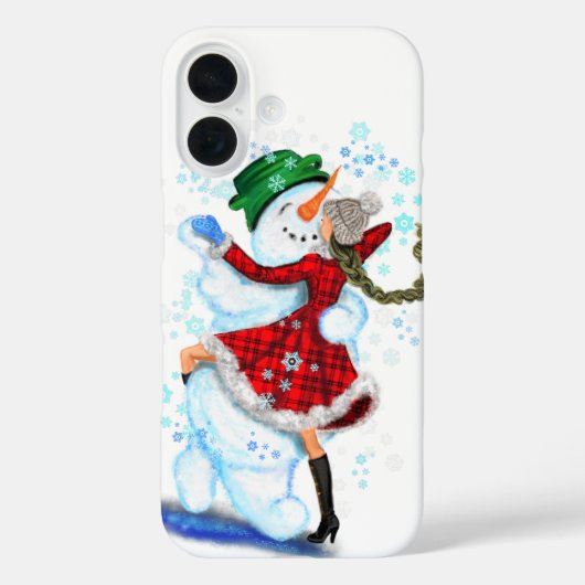 Kerstmis Sneeuwman en Meisje Dansers iPhone Case (Achterkant)