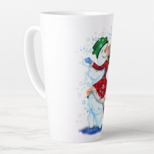 Kerstmis Sneeuwman en Meisje Dansers Latte Mok (Linkerhoek)