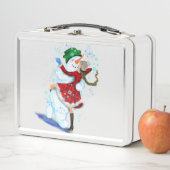 Kerstmis Sneeuwman en Meisje Dansers Metalen Lunch (In situ)