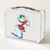 Kerstmis Sneeuwman en Meisje Dansers Metalen Lunch (Achterkant)