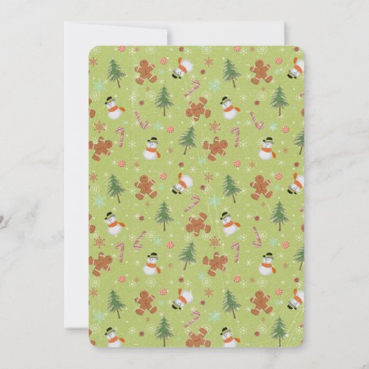 Kerstmis sneeuwman en peperkoek man feest kaart (Achterkant)