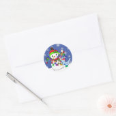 Kerstmis Sneeuwman en Sneeuwblauwe vogel Ronde Sticker (Envelop)