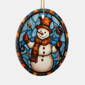 Kerstmis Sneeuwman gebrandschilderd glas stijl Keramisch Ornament (Rechts)