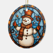 Kerstmis Sneeuwman gebrandschilderd glas stijl Keramisch Ornament (Links)