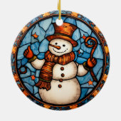 Kerstmis Sneeuwman gebrandschilderd glas stijl Keramisch Ornament (Achterkant)