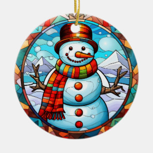 Kerstmis sneeuwman gebrandschilderd glas stijl keramisch ornament