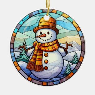 Kerstmis sneeuwman gebrandschilderd glas stijl keramisch ornament