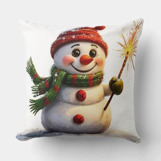 Kerstmis sneeuwman gezellig huisaccent kussen (Voorkant)