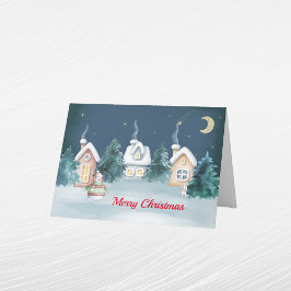 Kerstmis Sneeuwman Huizen Konijn Bomen Watercolor Feestdagen Kaart