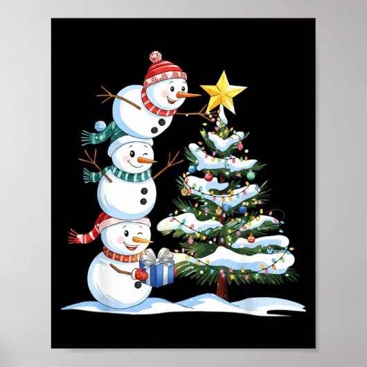 Kerstmis Sneeuwman Kerstboom Grappige Sneeuwman Li Poster (Voorkant)