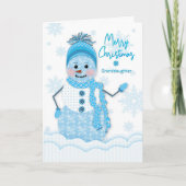 Kerstmis, Sneeuwman, Kleindochter, Blauwe Zonnebri Kaart (Voorkant)