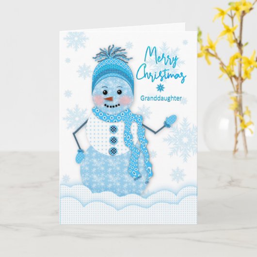 Kerstmis, Sneeuwman, Kleindochter, Blauwe Zonnebri Kaart (Gele Bloem)