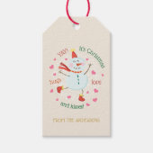 Kerstmis Sneeuwman Knuffels Liefde Kusjes Cadeaulabel (Voorkant)