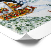 Kerstmis, sneeuwman, konijnen, Kerstman, landschap Poster (Hoek)